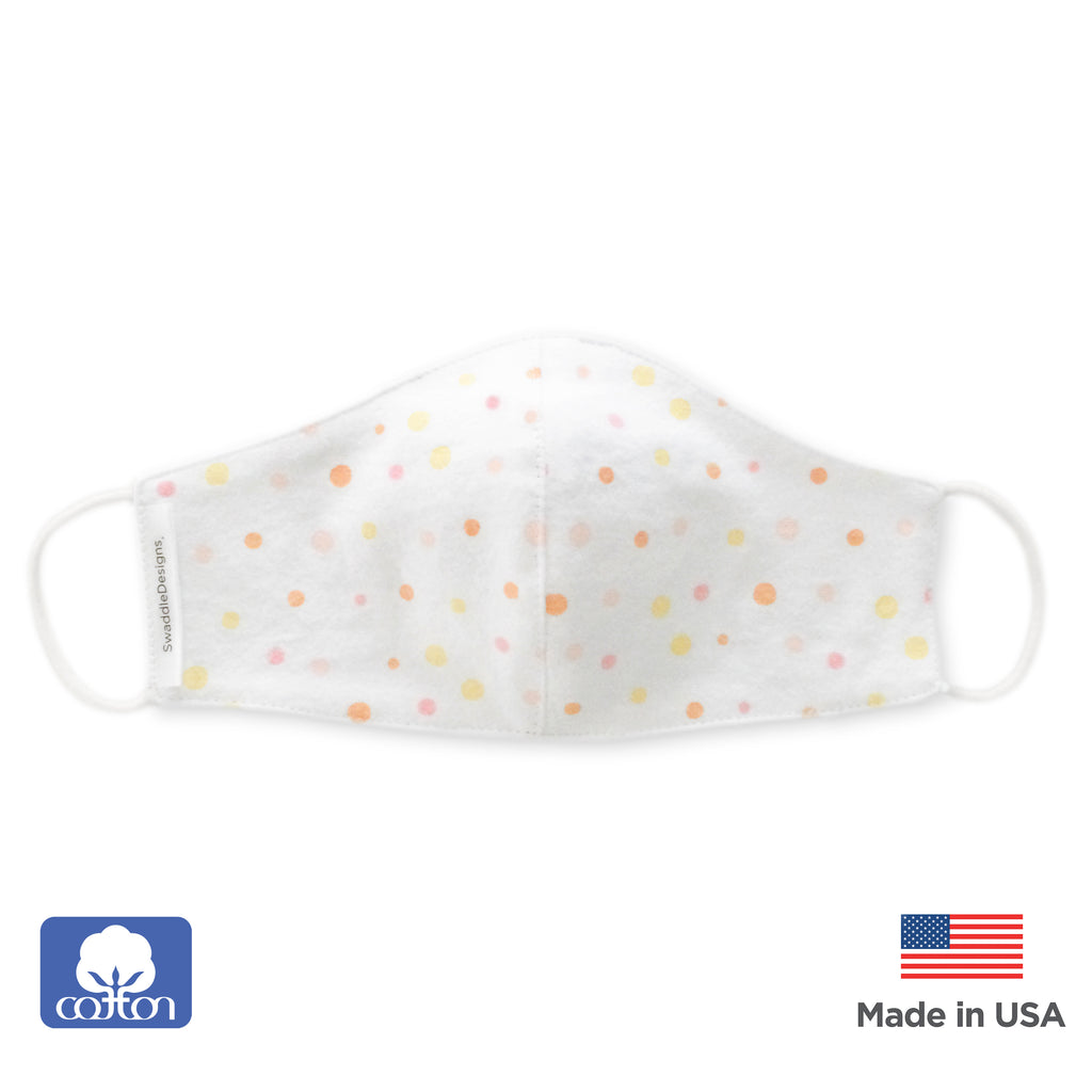 Kids Face Mask, 2-Layer Cotton Flannel, Playful Dots, Pink - Child Size, Made in USA 100 pack