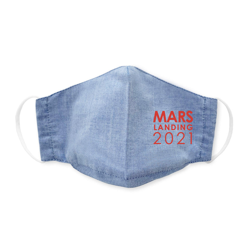 Kids Face Mask, 3-Layer Woven Cotton Chambray, Light Denim, Mars Landing 2021