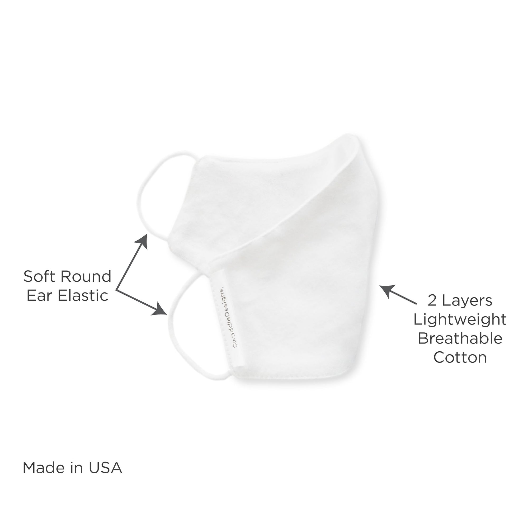 Kids Face Mask, Cloth NonMedical Mask Plain White SwaddleDesigns
