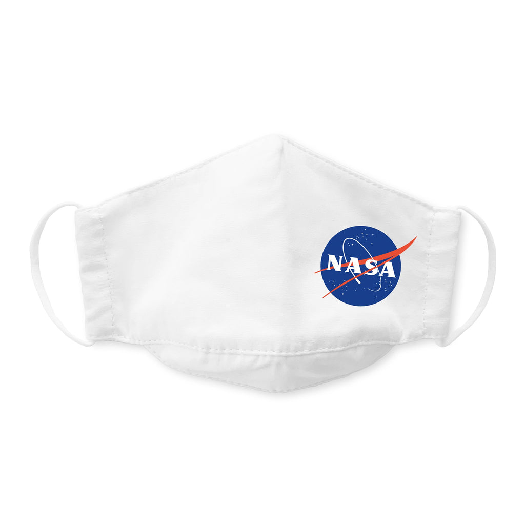 Kids Face Mask, 3-Layer Woven Cotton Chambray, NASA, White