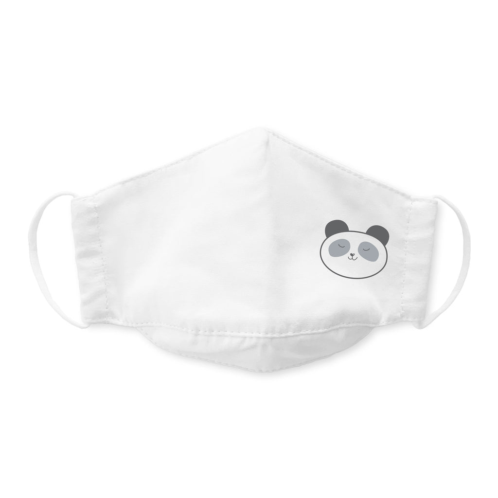 Kids Face Mask, 3-Layer Cotton Chambray, Panda, White