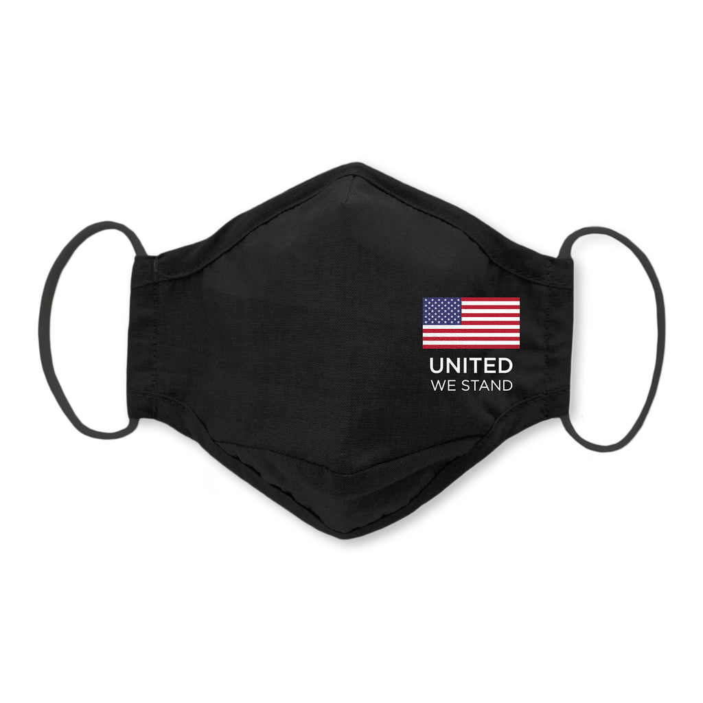 3-Layer Woven Cotton Chambray Face Mask, Black - United We Stand