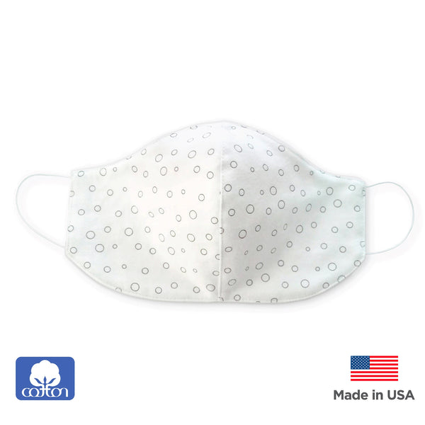 2-Layer Woven Soft Brushed Cotton Face Mask, Soft Black Bubble Dots, White, Made in USA - SPECIAL Price