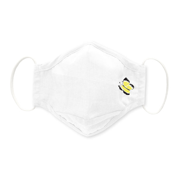 3-Layer Woven Cotton Chambray Face Mask, Butterfly Love, White