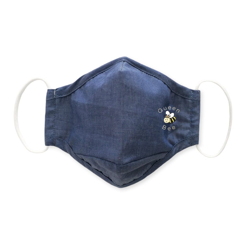 3-Layer Woven Cotton Chambray Face Mask, Denim, Queen Bee