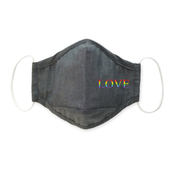 3-Layer Woven Cotton Chambray Face Mask, Charcoal Gray, Rainbow Love