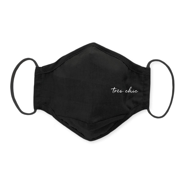 3-Layer Woven Cotton Chambray Face Mask, Black, Tres Chic
