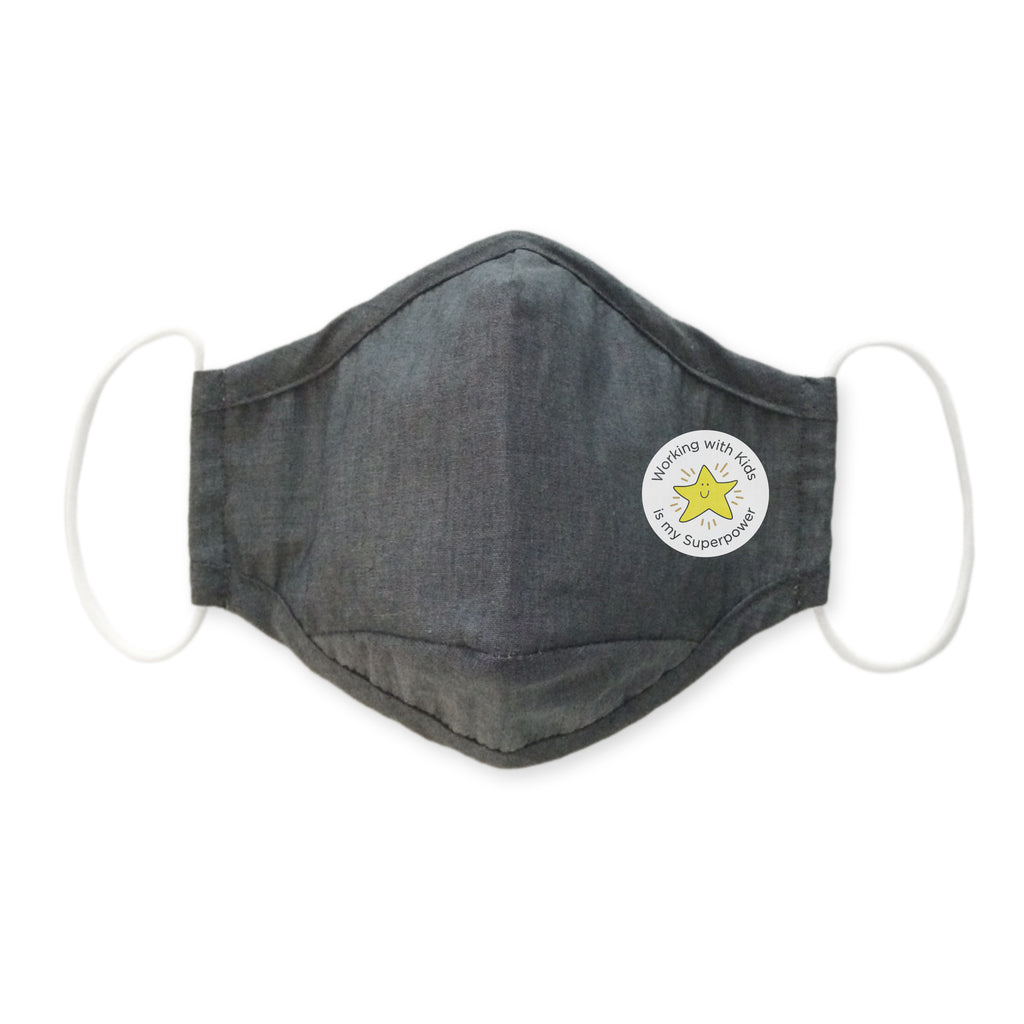 3-Layer Woven Cotton Chambray Face Mask, Charcoal Gray, Working with Kids