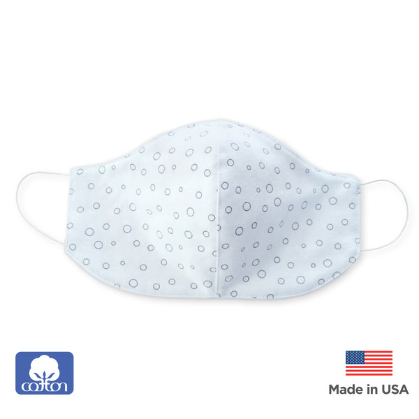 2-Layer Woven Cotton Flannel Face Mask, Soft Black Bubble Dots, Soft Blue, Made in USA