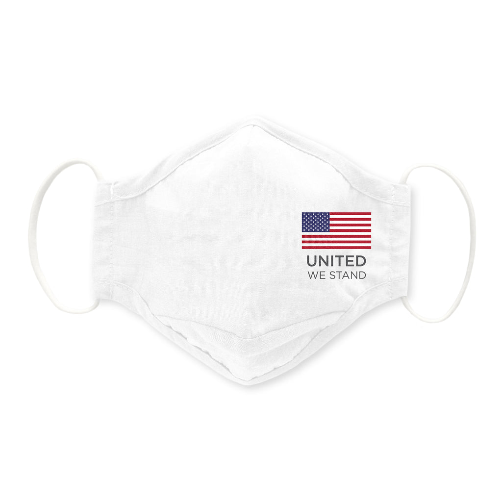 3-Layer Woven Cotton Chambray Face Mask, White - United We Stand