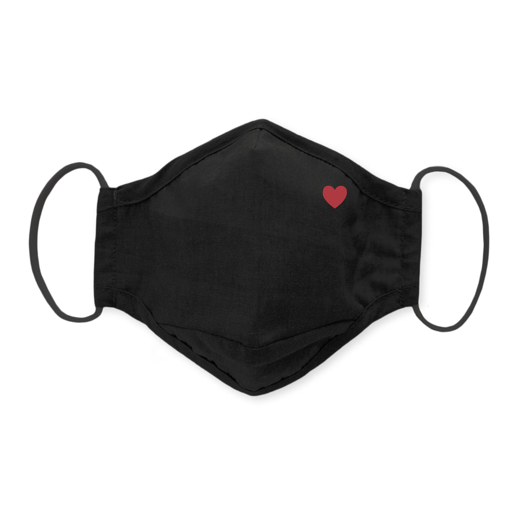 3-Layer Woven Cotton Chambray Face Mask, Heart, Black