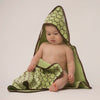 Terry Velour Hooded Towel - Brown Mod Circles, Lime