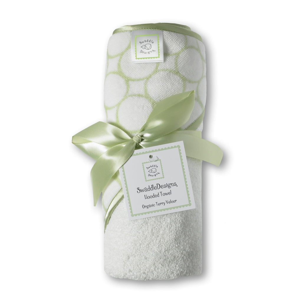 Organic Hooded Towel - Mod Circles on Ivory, Kiwi