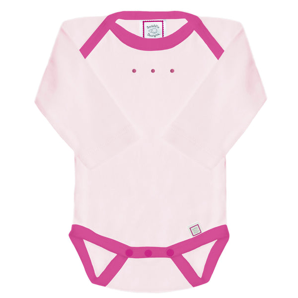 Long Sleeve Bodysuit - Pastel Pink with Very Berry Trim
