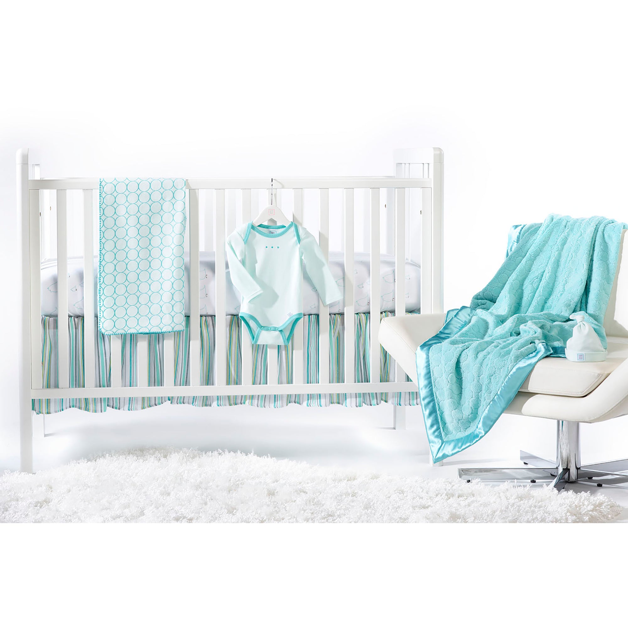Crib Skirt - Jewel Tone Stripes - SeaCrystal, Gray, & Turquoise -Final