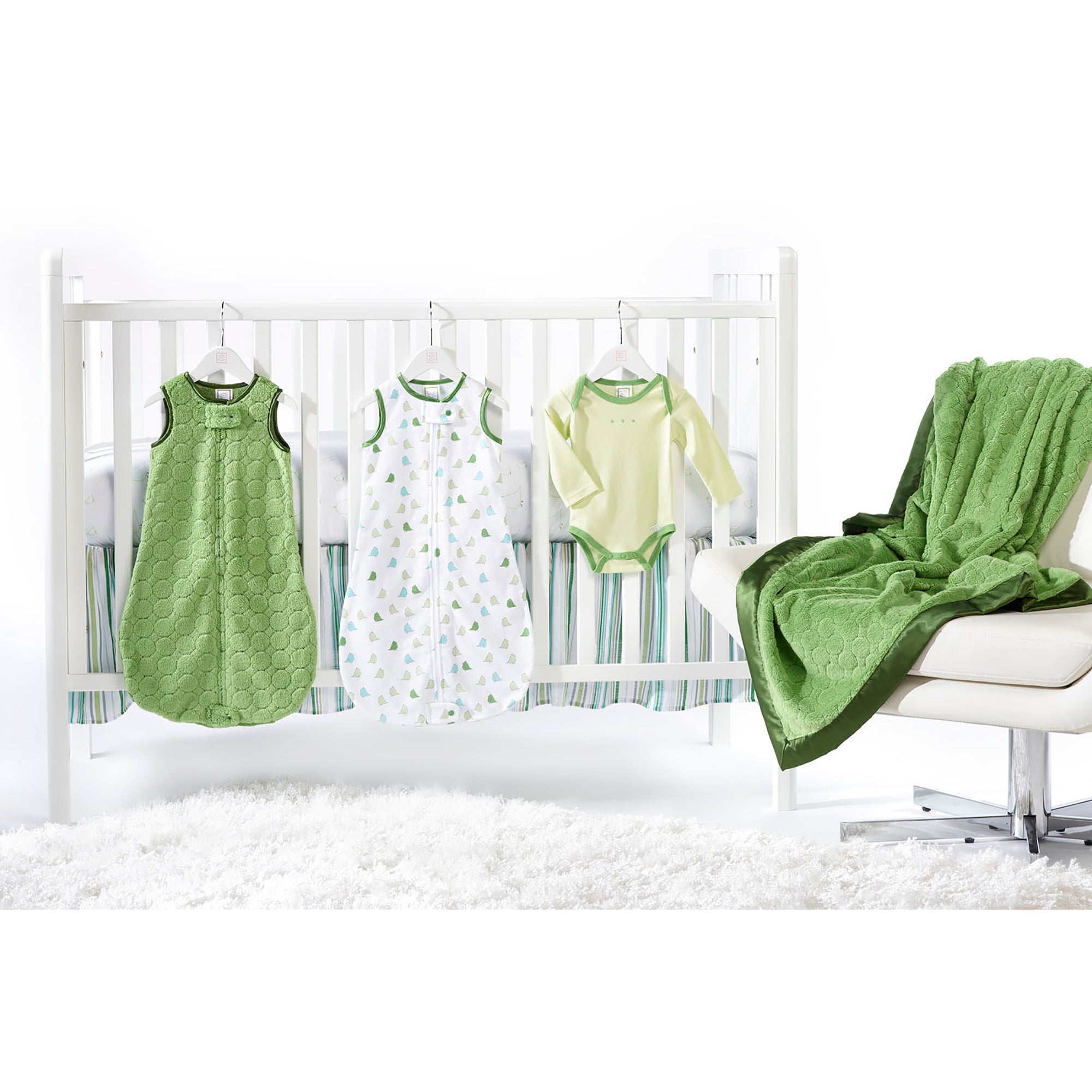 Crib Skirt - Jewel Tone Stripes - Kiwi, SeaCrystal, & Pure Green - Fin