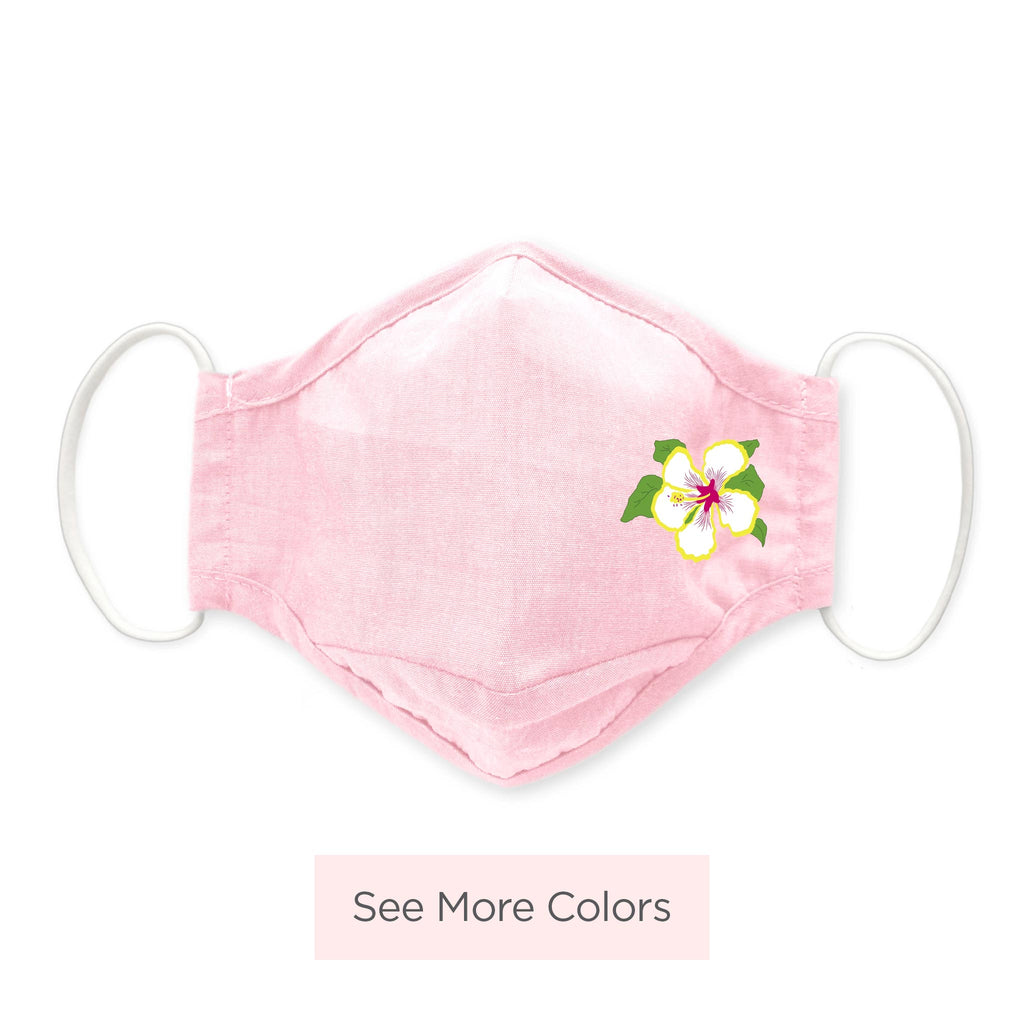 3-Layer Woven Cotton Chambray Face Mask, Hibiscus Flower