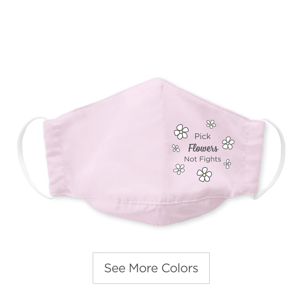 Kids Face Mask, 3-Layer Cotton Chambray, Pick Flowers Not Fights
