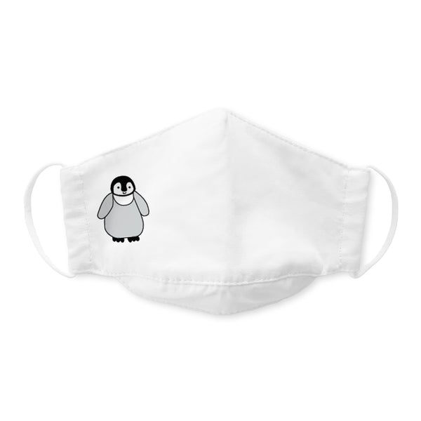 Kids Face Mask, 3-Layer Cotton Chambray, White, Emperor Penguin Chick