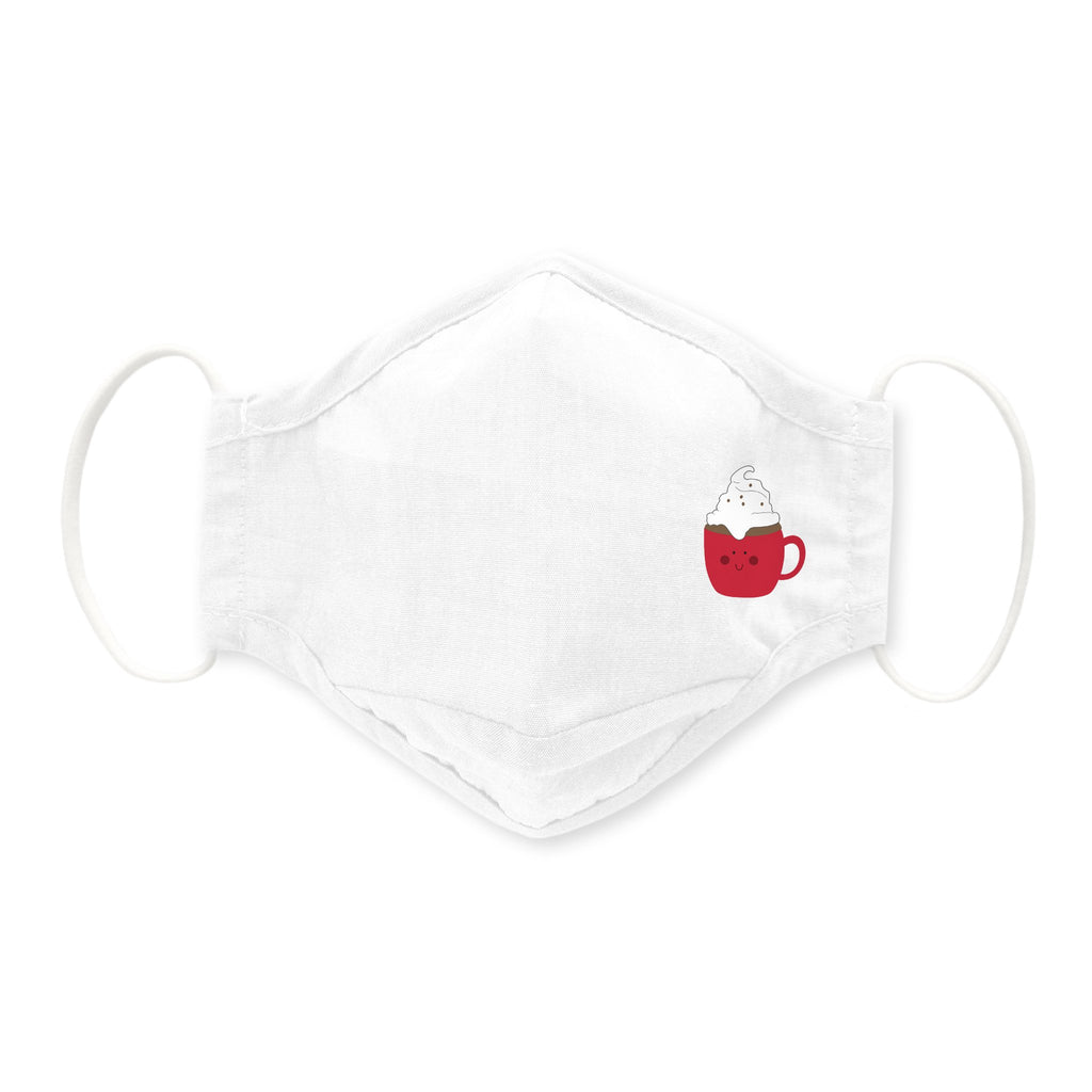 Adult Face Mask, 3-Layer Woven Cotton Chambray, White, Cuppa Hot Cocoa