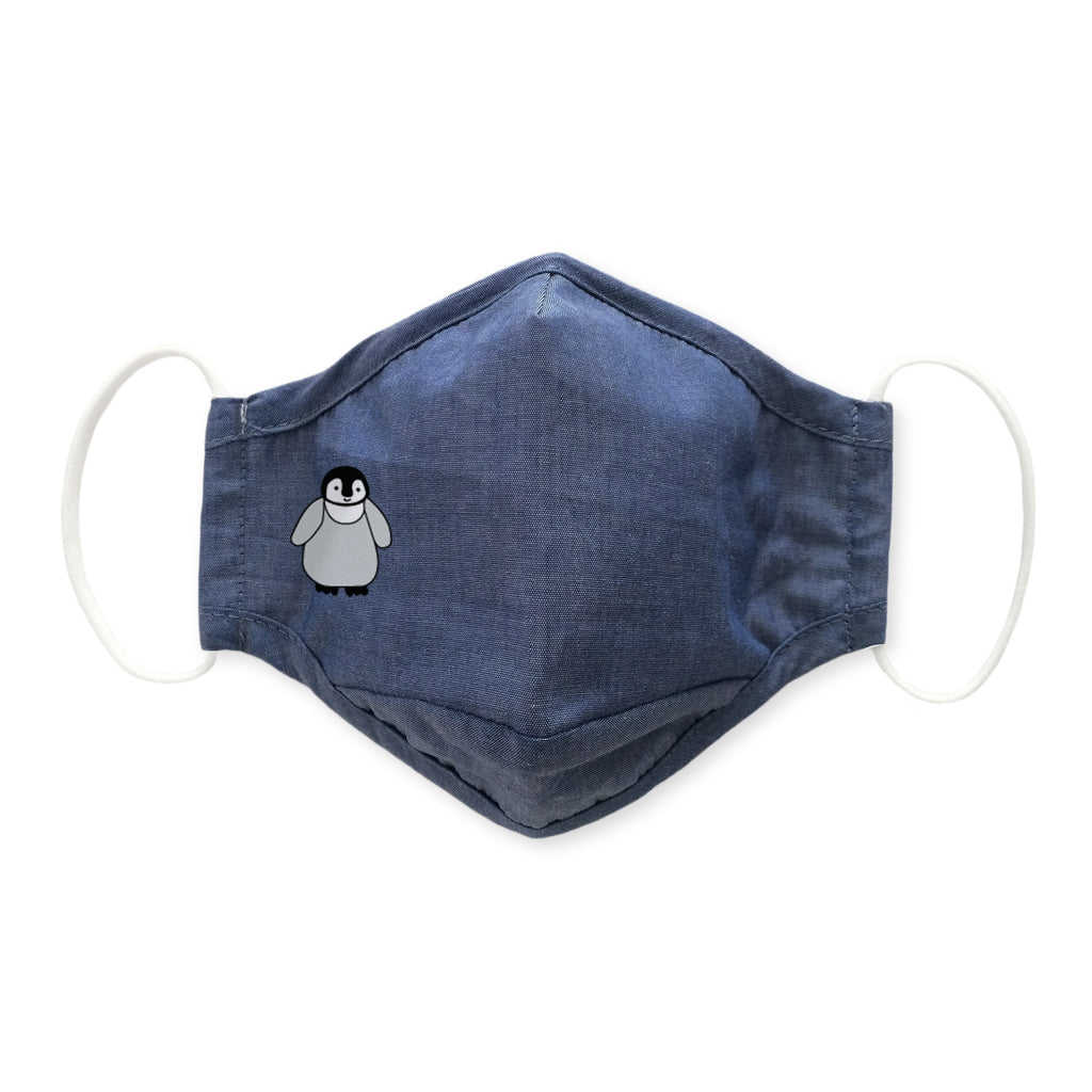 Adult 3-Layer Woven Cotton Chambray Face Mask, Denim - Emperor Penguin Chick