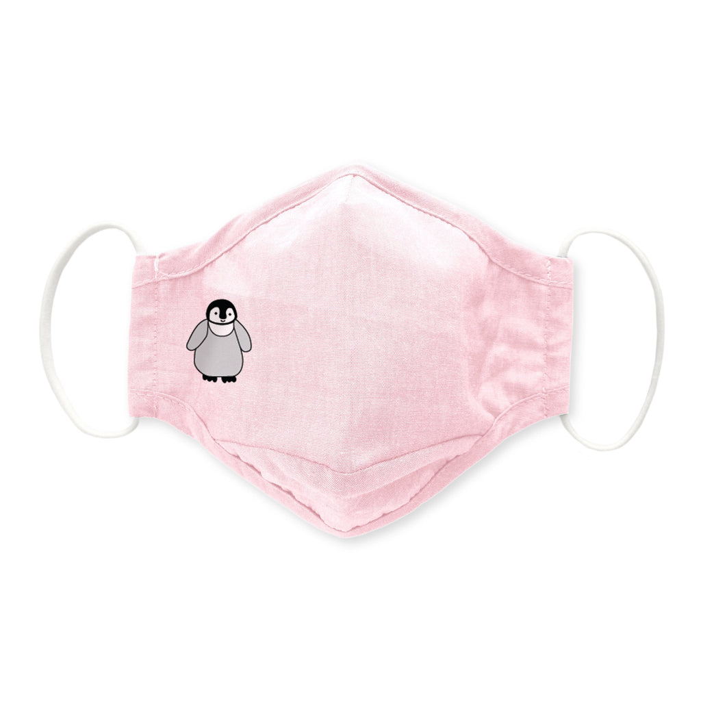 Adult 3-Layer Woven Cotton Chambray Face Mask, Pink, Emperor Penguin Chick
