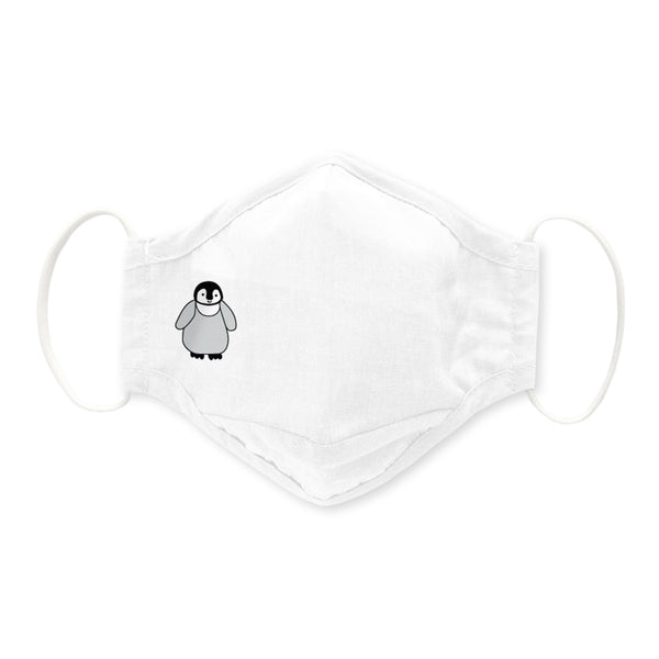 Adult Face Mask, 3-Layer Woven Cotton Chambray, White, Emperor Penguin Chick