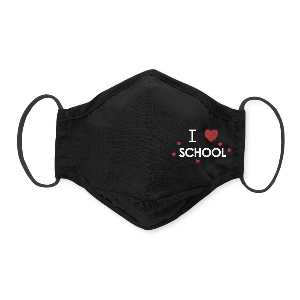3-Layer Woven Cotton Chambray Face Mask, Black, I Love School
