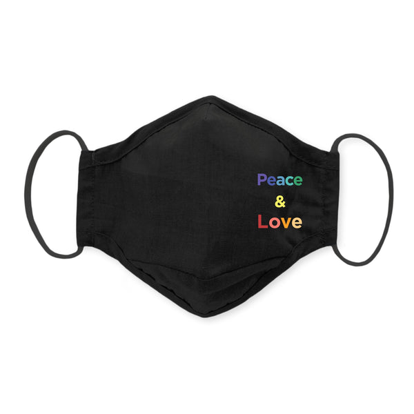 3-Layer Woven Cotton Chambray Face Mask, Black - Peace & Love