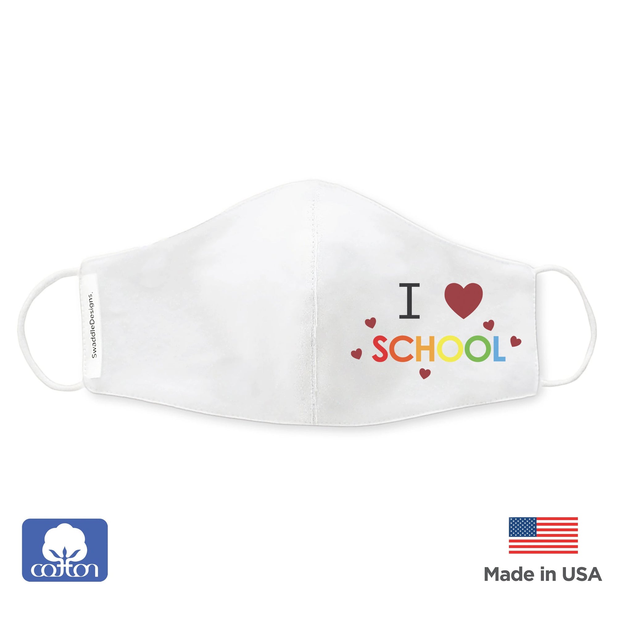 Kids Face Mask, Cloth NonMedical Mask I love School SwaddleDesigns