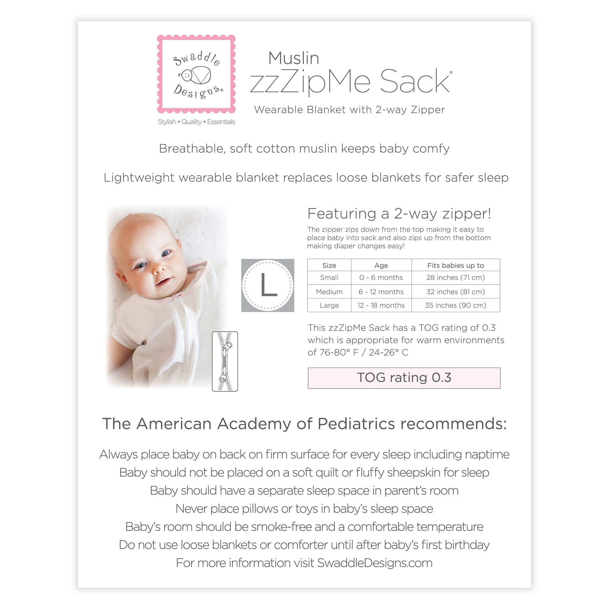 Muslin NonWeighted zzZipMe Sack Little Lambs, Sterling SwaddleDesigns