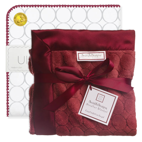 Stroller Blanket Puff Circles Truffle + Ultimate Swaddle Blanket Sterling Mod Circles on White with Coordinating Trim