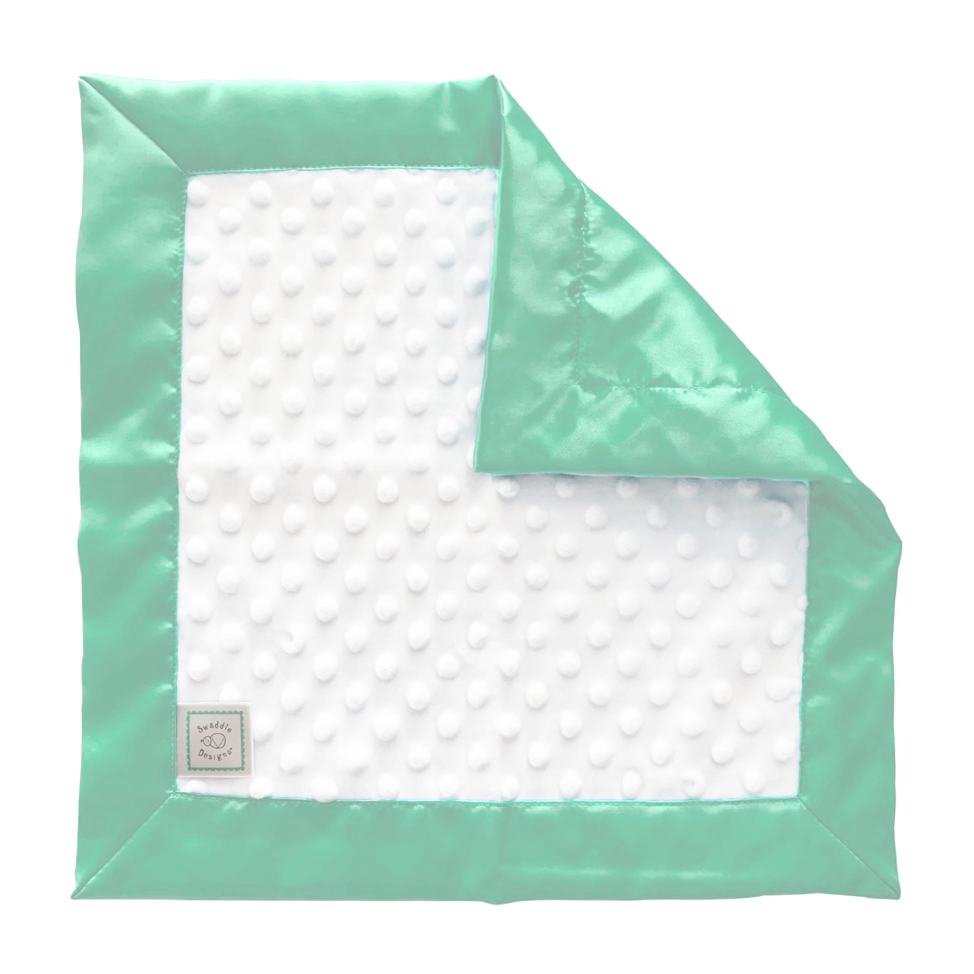 Baby Lovie White Plush Dots with SeaCrystal Silky Satin Trim