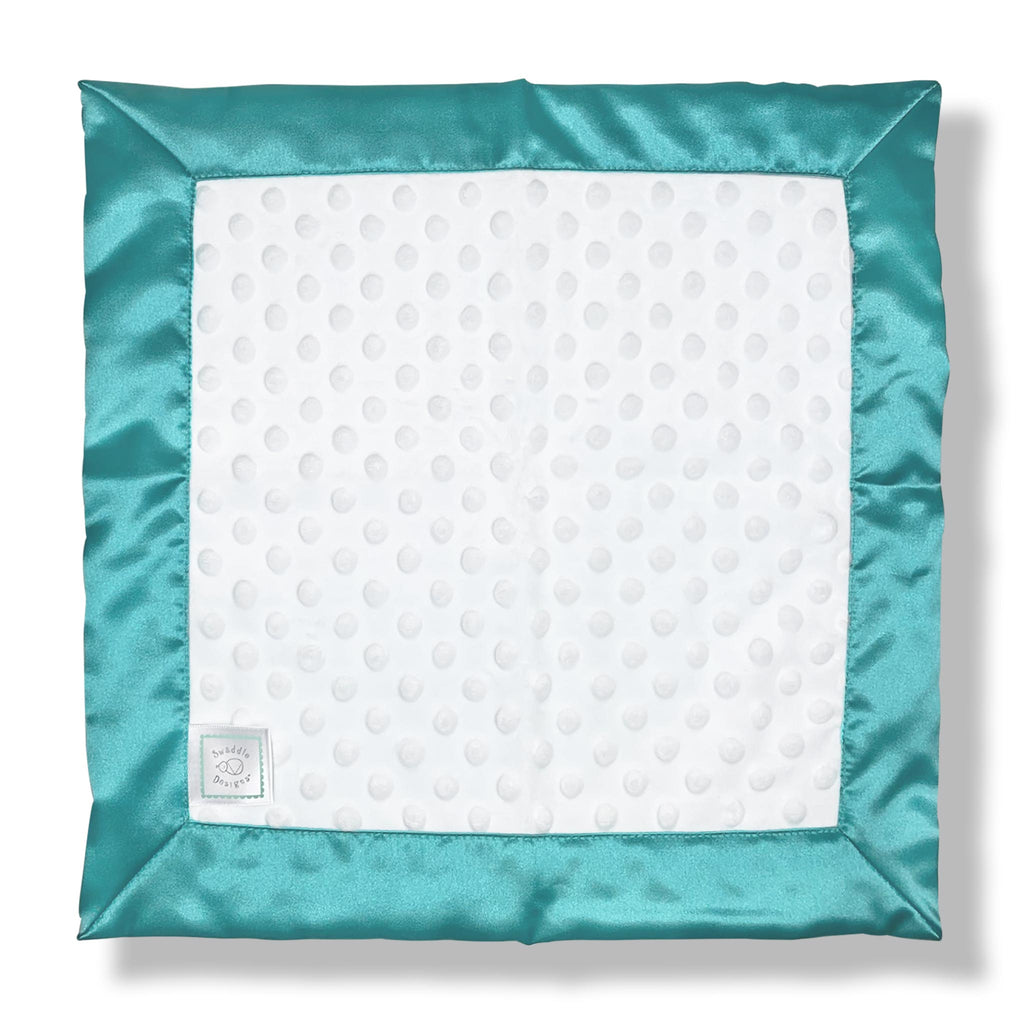 Baby Lovie - White Plush Dots with silky satin  Turquoise trim