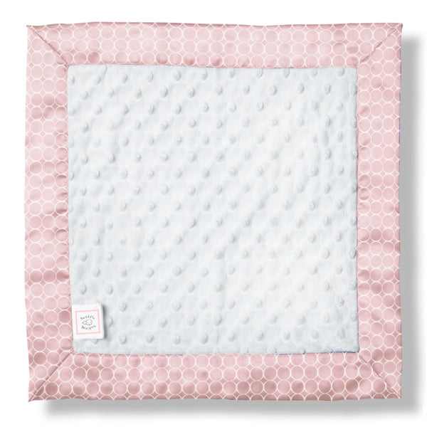 'Baby Lovie -  White Plush Dots with White Mini Mod Circles on Pastel Pink Silky Satin Trim' - Customized