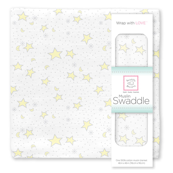 Muslin Swaddle Single - Twinkle, Pastel Yellow - ONLY 1 LEFT!