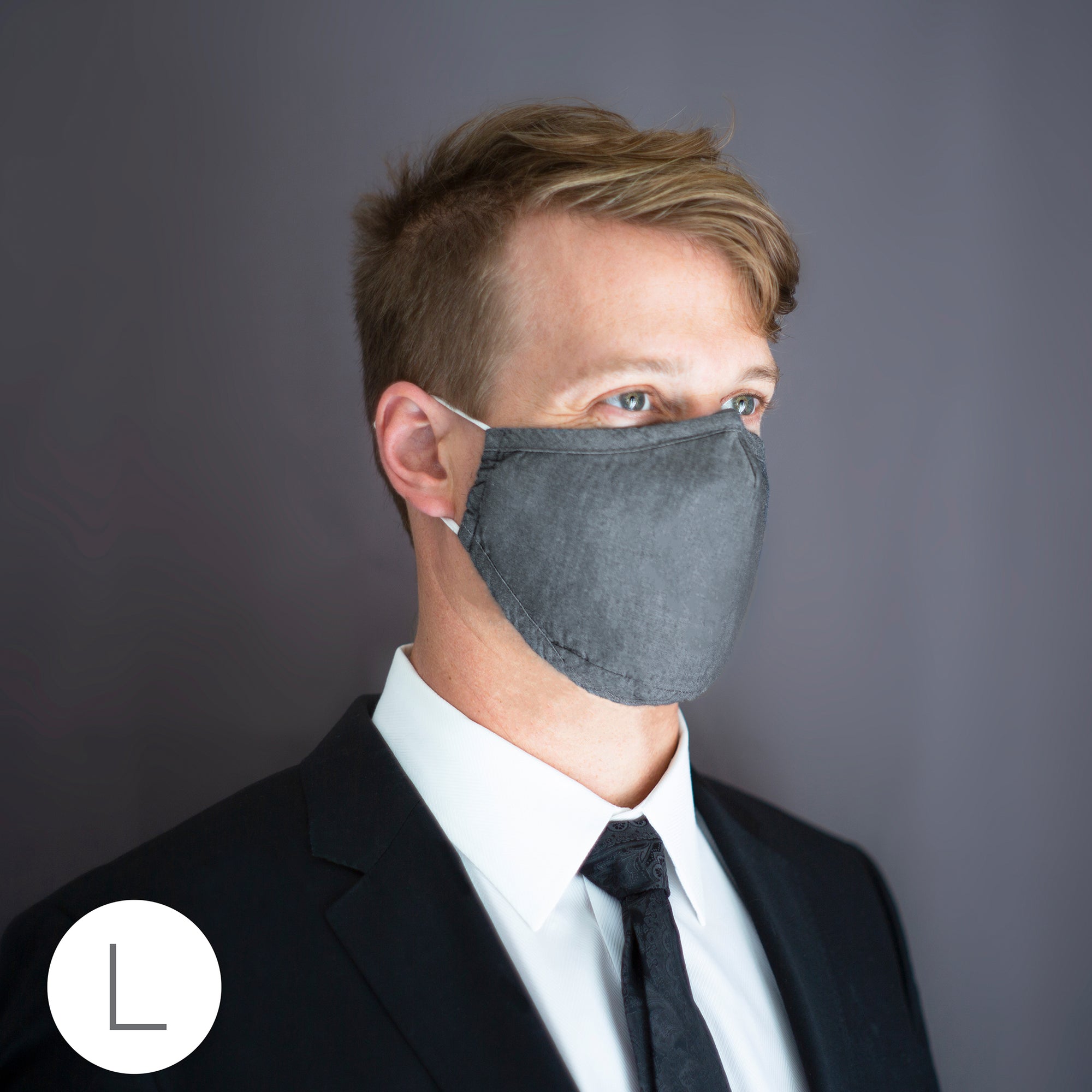 Groom Cotton Cloth Mask Chambray, Black SwaddleDesigns