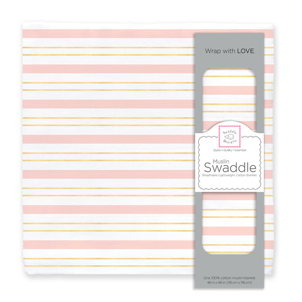 Muslin Swaddle Single - Serenity Stripes Shimmer, Pink