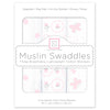Muslin Swaddle Blankets - Butterflies & Posies (Set of 3), Pastel Pink
