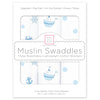 Muslin Swaddle Blankets - Little Ships (Set of 3), Pastel Blue, Nautical