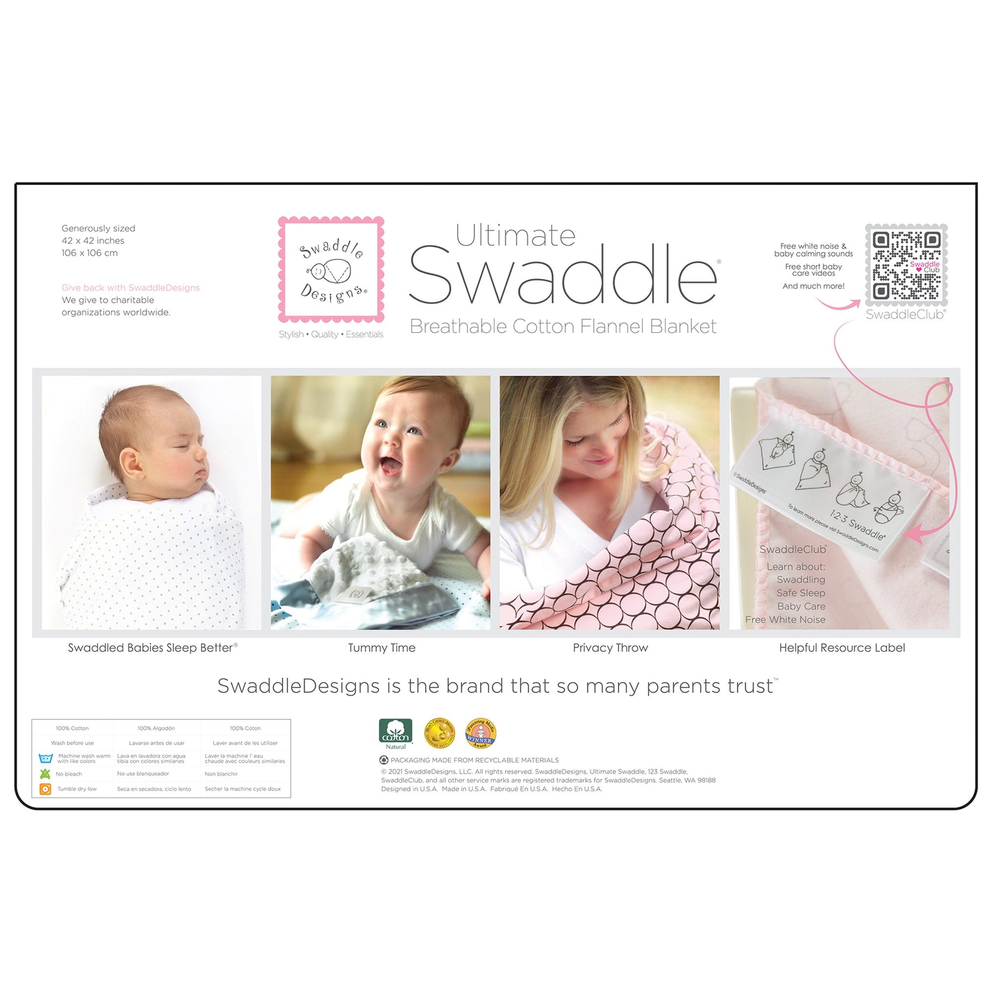 Ultimate Swaddle Blanket Mod Circles on White, Sterling SwaddleDesigns