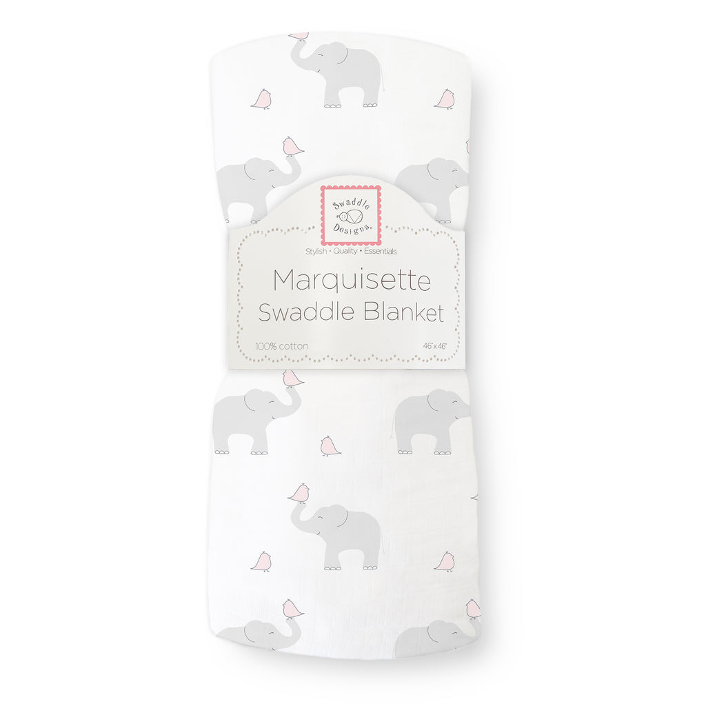 Marquisette Swaddle Blanket Elephant Chickies, Pastel Pink LIMITED TIME OFFER