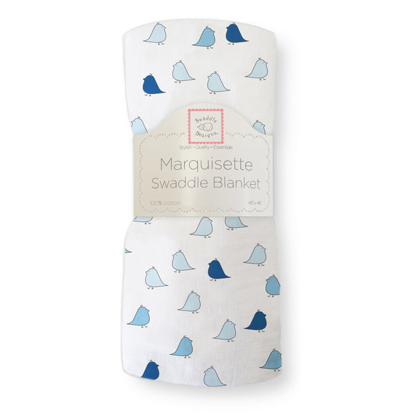 Marquisette Swaddle Blanket - Little Chickies, True Blue