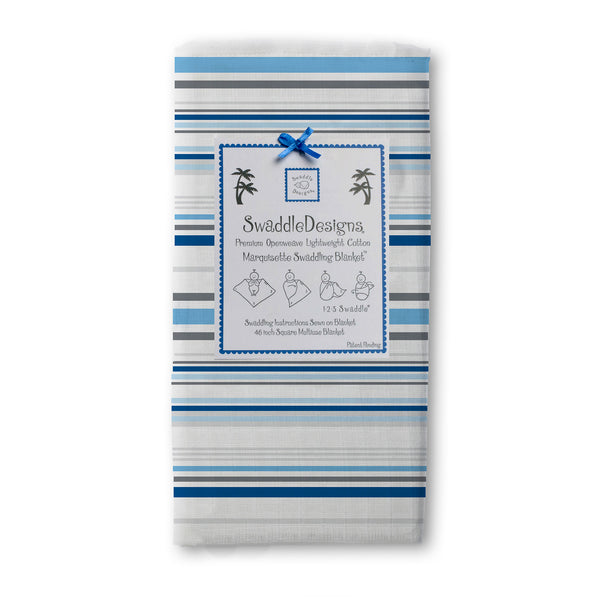 Marquisette Swaddle Blanket - Sterling Stripes, True Blue