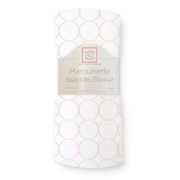 Marquisette Swaddle Blanket - Mod Circles on White, Pink