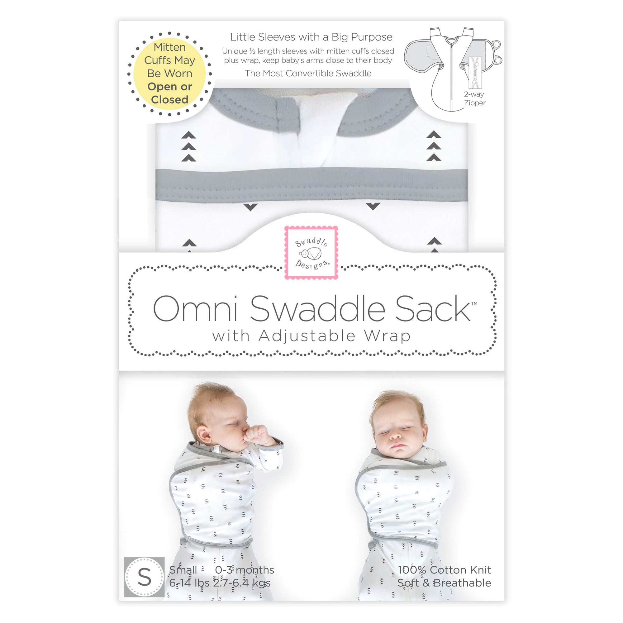 Omni Swaddle Sack with Wrap Arms Up Sleeves & Mitten Cuffs, Tiny Arr SwaddleDesigns