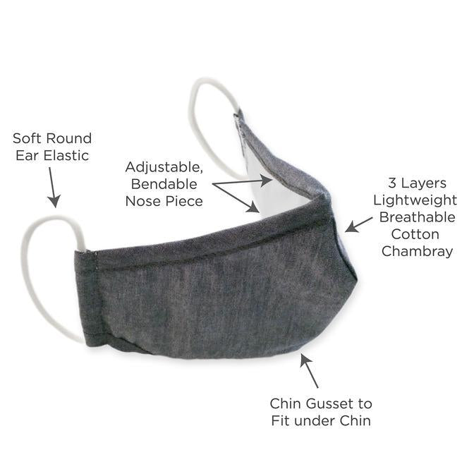 NASA Cotton Cloth Mask - Chambray, Charcoal Gray | SwaddleDesigns