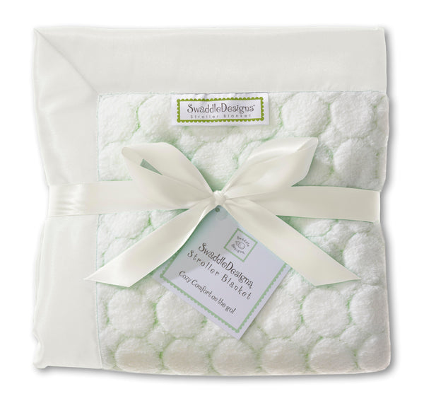 'Stroller Blanket - Pastel Puff Circle, Ivory with Kiwi and Ivory Trim, Large, 30x40 inches' - Customized