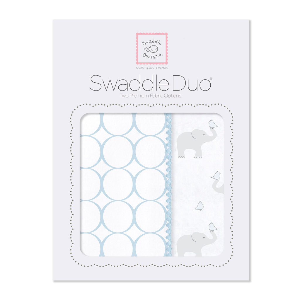 SwaddleDuo - Mod Elephant & Chickies, Pastel Blue