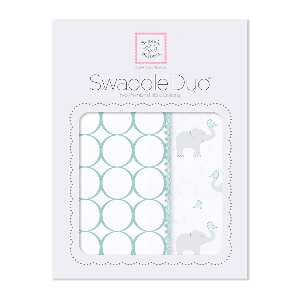 SwaddleDuo - Mod Circles + Elephant & Chickies, SeaCrystal